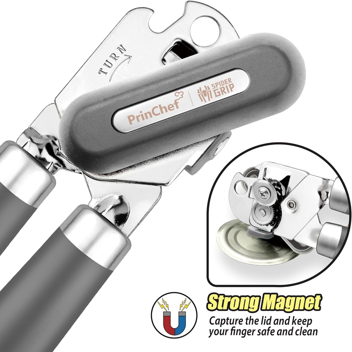 Can Opener, No-Trouble-Lid-Lift Manual Handheld Can Opener with Magnet, Smooth Edge Safe Cut for Beer/Tin/Bottle, Big Turning Knob Anti-Slip Handle Good for Seniors with Arthritis