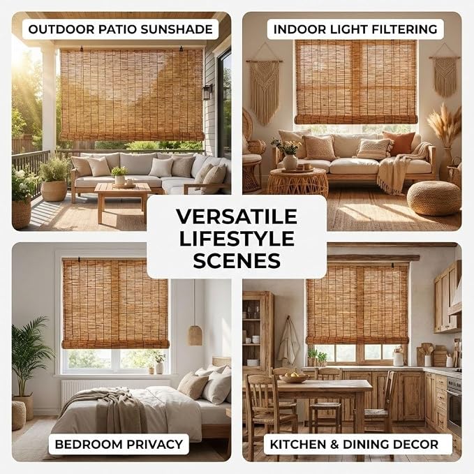 Bamboo Roman Shades for Windows 27 inch 30 inch 34 inch 46 inch Cordless Bamboo
