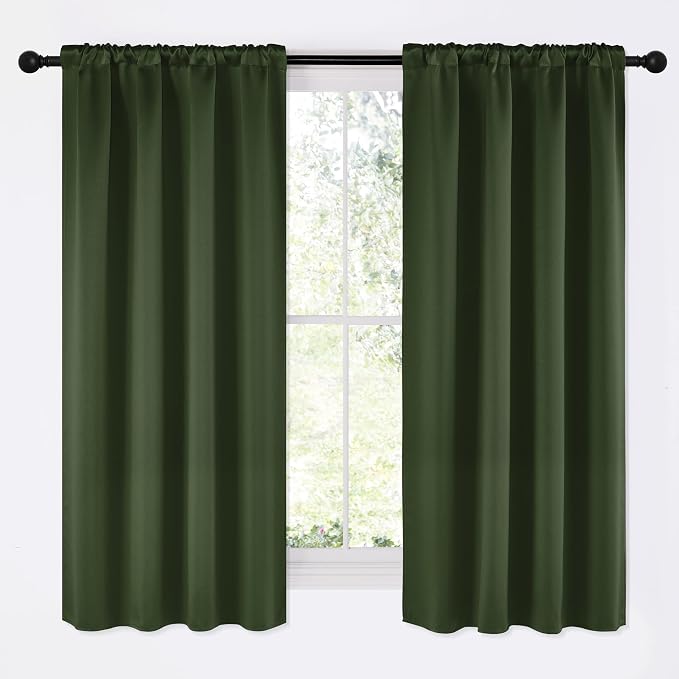 NICETOWN Dark Green Blackout Cafe Satin Curtains