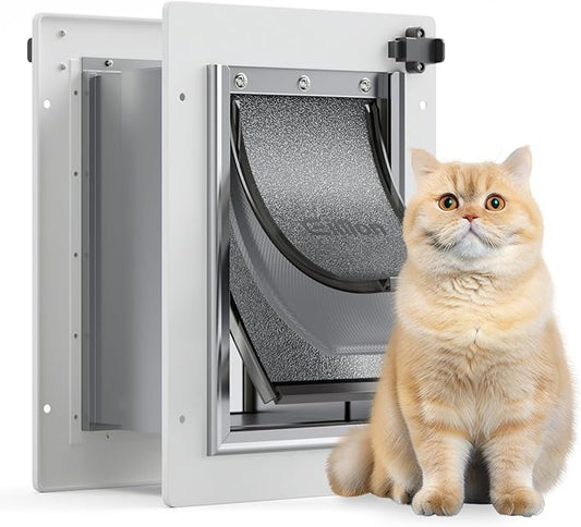 Cat Door for Wall Dog Door for Wall Exterior, 3-Flap Small Pet Door for Walls, All-Metal Frame and Telescoping Tunnel, Pets Up to 15 Lb (Small Size)
