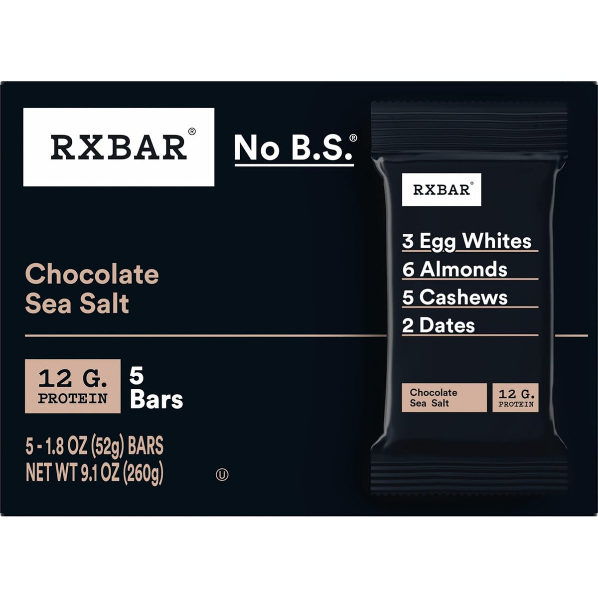 RXBAR Protein Bars, Protein Snack, Snack Bars, Chocolate Sea Salt, 9.1oz (5 Count)