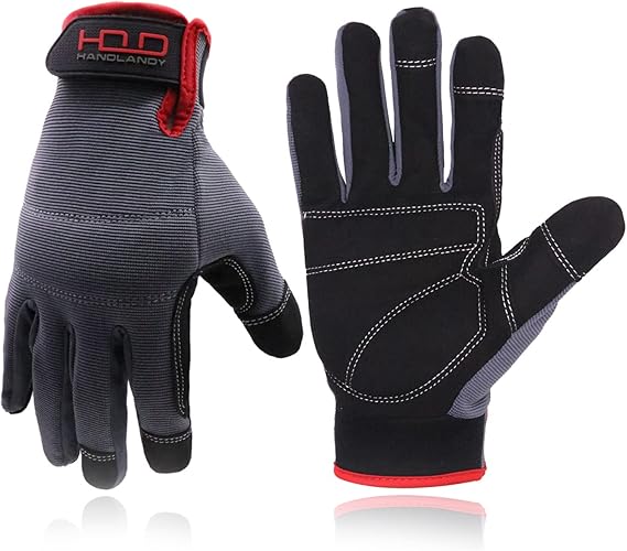 HANDLANDY Work Gloves for Men & Women, Utility Mechanic Working Gloves Touch Screen, Flexible Yard Work Gloves