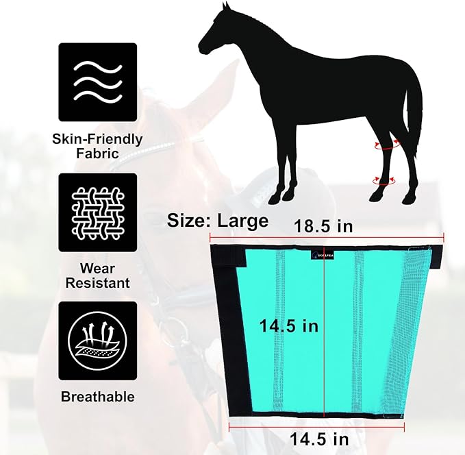 FOXLVDA Horse Fly Boots - Fly Boots for Horses Set of 8, Comfortable Horse Leggings, Mesh Material Design with Metal Support Bars for Reduces Stomping & Leg Fatigue (Green-Rose, Large)