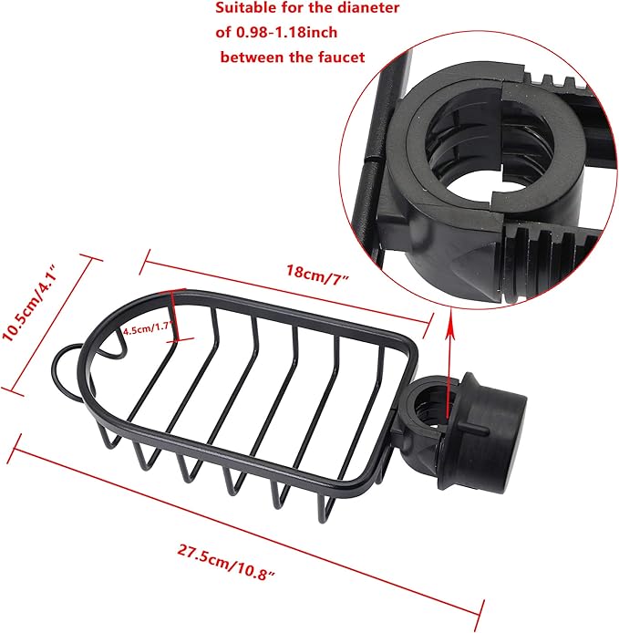 SinLoon Kitchen Faucet Sponge Holder, Sink Caddy Organizer, Space Aluminum Soap Dish Brush Rack Hanging for Kitchen & Bathroom Accessories(Black)