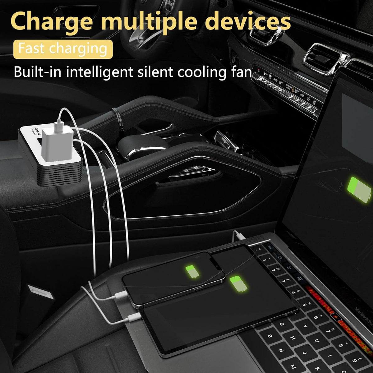 200W Car Power Inverter, PiSFAU DC 12V to 110V AC Car Plug Adapter Outlet with [20W USB-C] /USB-Fast Charger(18W) / 4.8A Dual USB/car Charger for Laptop