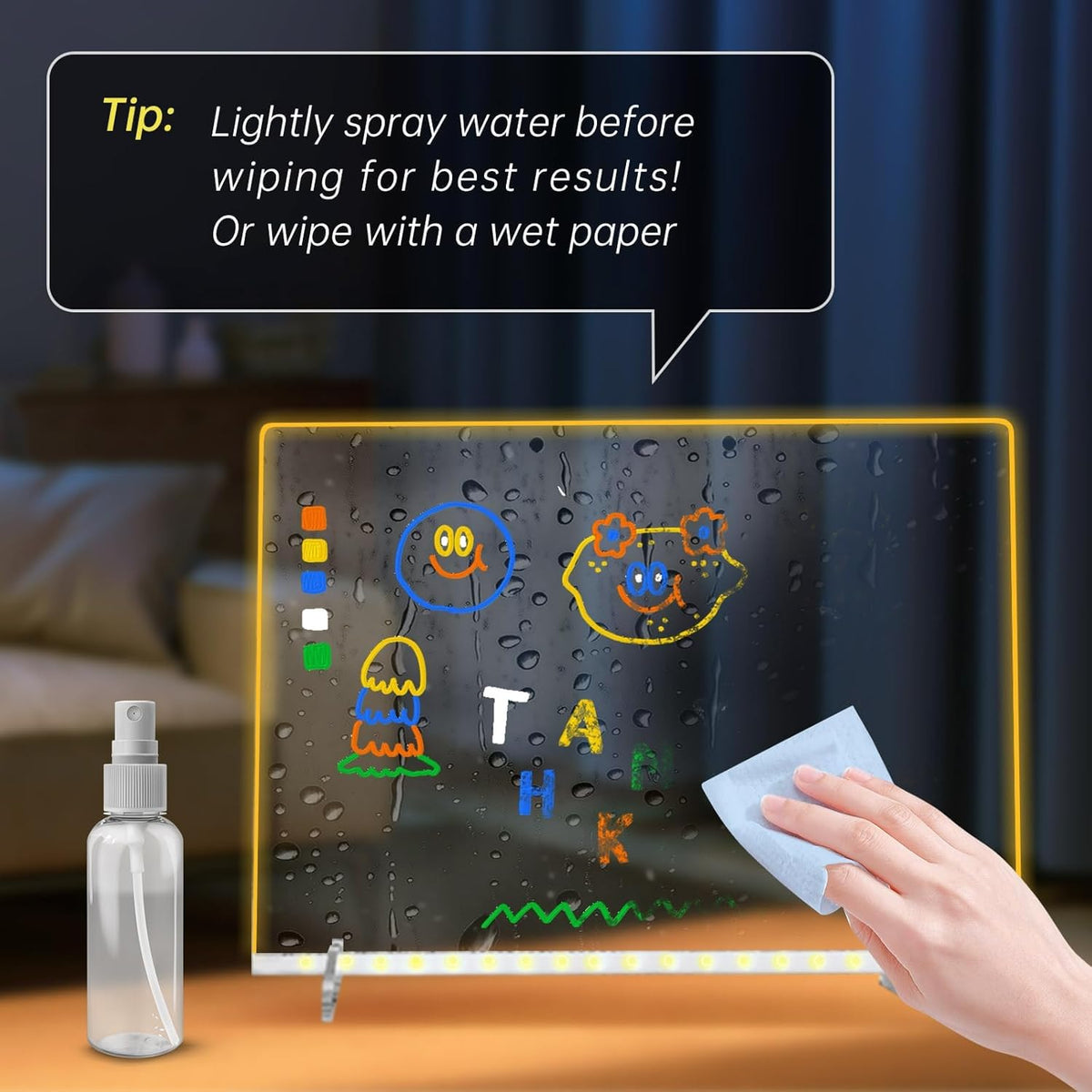 LED Note Board with 7 Colors, Includes Adapter, 13"x10" Led Drawing Board for Kids, Light Up Dry Erase Boards with 7 Markers, Soft Cloth, Hanging Chain, Holiday Trend Gift