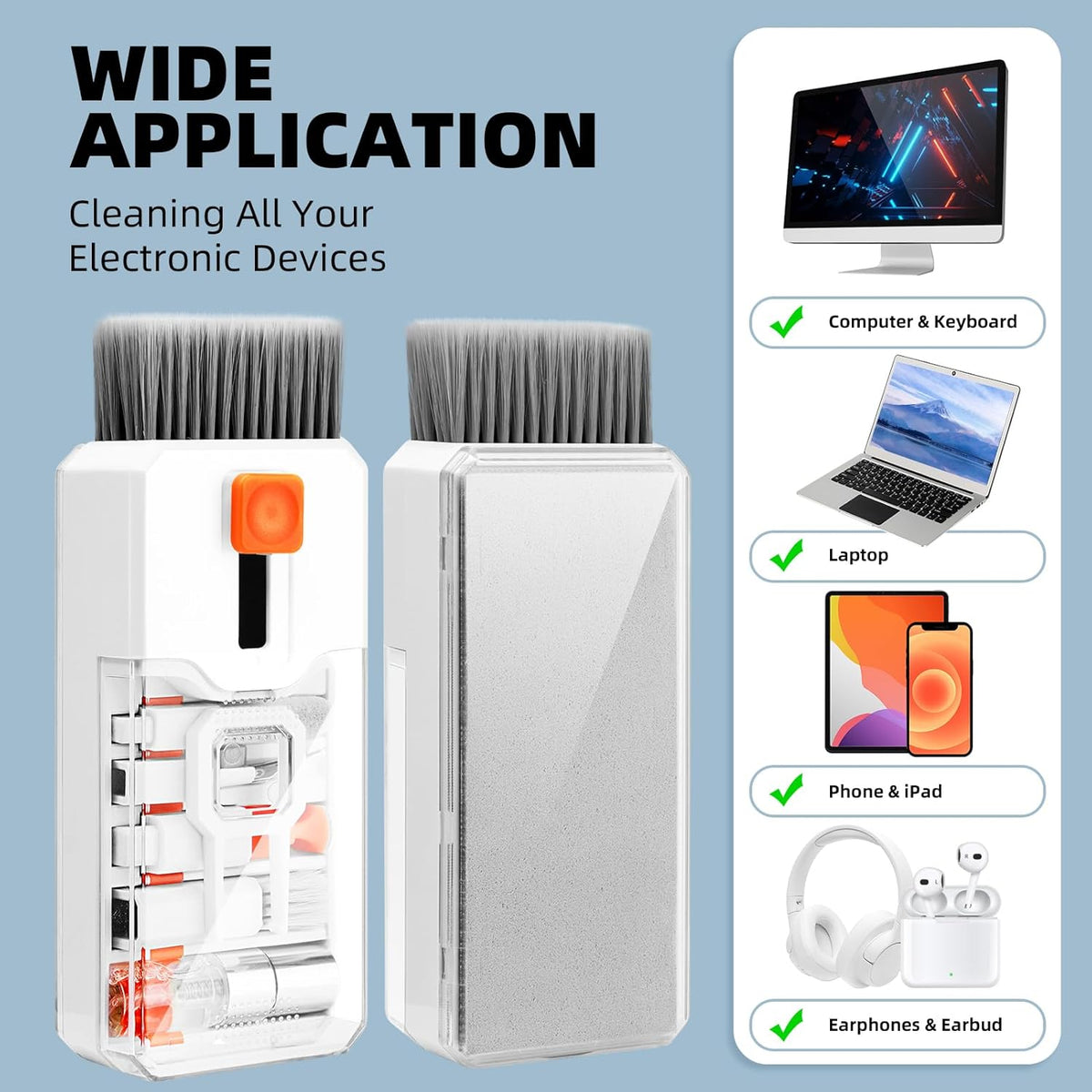 Keyboard Cleaning Kit Laptop Cleaner, 10-in-1 Computer Screen Cleaning Brush Tool, Multi-Function PC Electronic Cleaner Kit Spray for iPad iPhone Pro, Earbuds, Camera Monitor, All-in-one with Patent