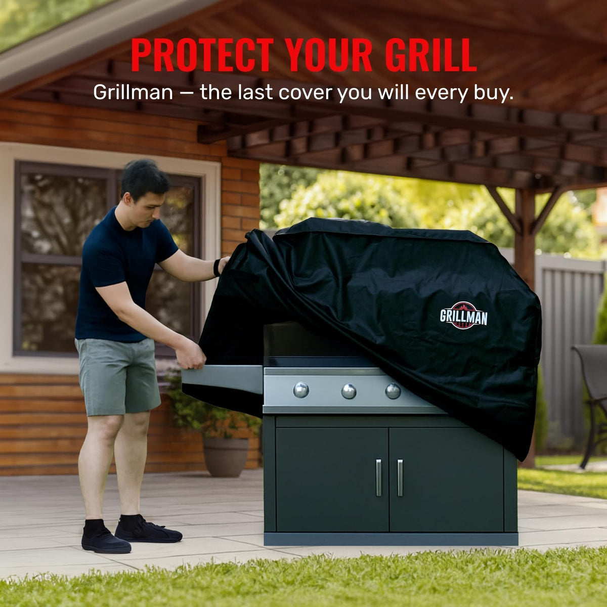 Grillman Grill Cover, BBQ Outdoor Grill Covers, Charcoal, Gas Grills, Waterproof, Rip-Proof, Weather-Resistant, Anti-UV, Barbecue Cover for Weber, Genesis, Charbroil, Nexgrill, etc (Black, 58 Inch)