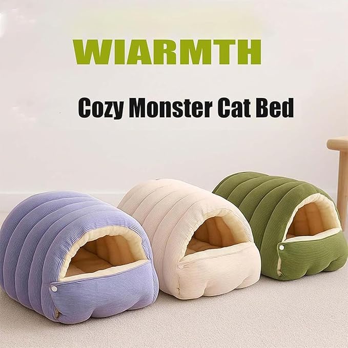 Removable and Washable Winter Closed-Off Cat Bed, Cat Winter Cave, Cute Cat Beds for Indoor Cats, Disassembled Design for Easier Cleaning, with Hair Remover (Green, 22.4 * 14.6 * 11.0 in)