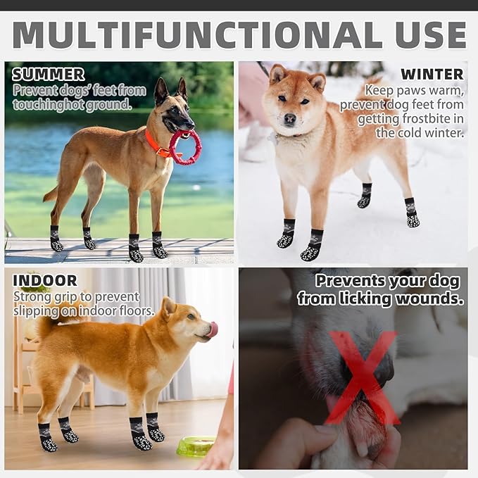 KOOLTAIL Dog Socks for Hot/Cold Pavement to Prevent Licking Paws Scratching,Anti Slip Pet Boots&Paw Protector for Hardwood Floors,Traction Control Grip Booties for Small Medium Large Senior Dogs S