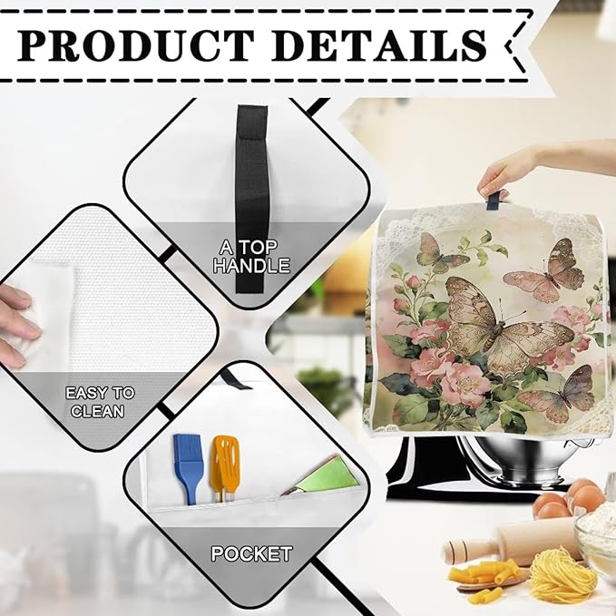 Tulip Bunny Stand Mixer Cover Portable Dust Cover for 6-8 Quart Kitchen Mixers with Handle and Pockets Small Appliance Protector for Home Kitchens
