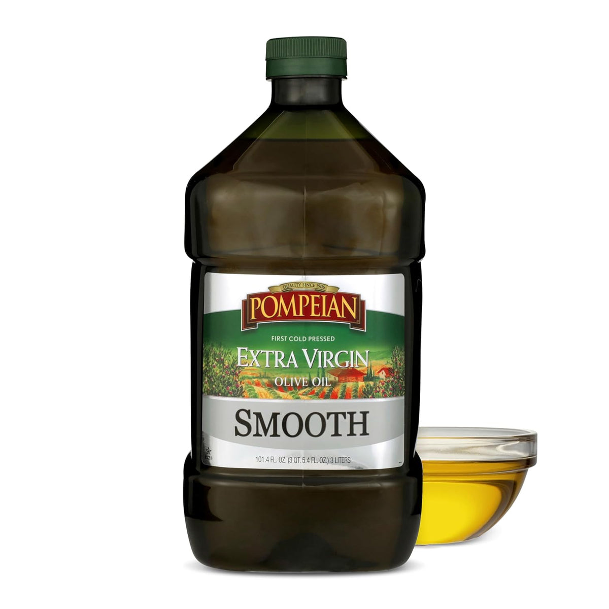 Pompeian Smooth Extra Virgin Olive Oil, Contains Polyphenols, First Cold Pressed, 101 Fl Oz