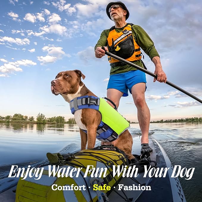 Pawaboo Dog Life Jacket, Reflective Safety Vest with Adjustable Pet Life Preserver, Ripstop Dog Lifesaver for Swimming, Boating - Bright Yellow, M