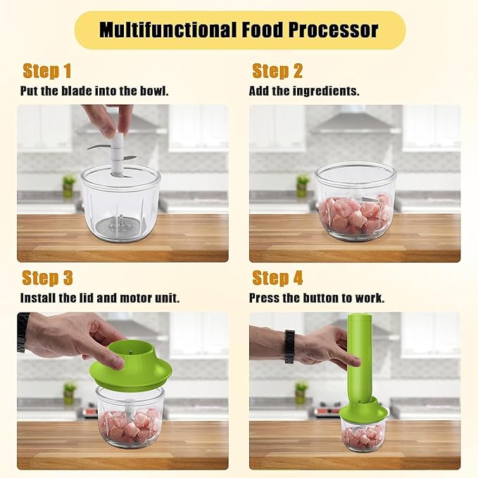4-in-1 Cordless Hand Mixer with Whisk and Forther Wand,Electric Whisk, Milk Frother, Handheld Frother, hisker, Stirrers Electric,Coffee Frother,Food Chopper, Baby Food Maker,4-Speed, 10Oz