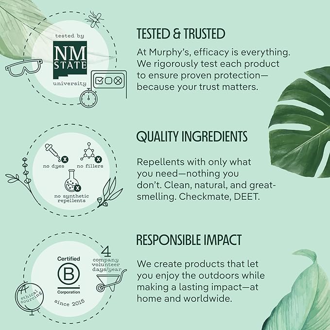 Murphy's Naturals Mosquito & Tick Bug Repellent Spray, Oil of Lemon Eucalyptus for Skin + Outdoor Gear, DEET-Free, 2 Ounce Pump, 3-Pack