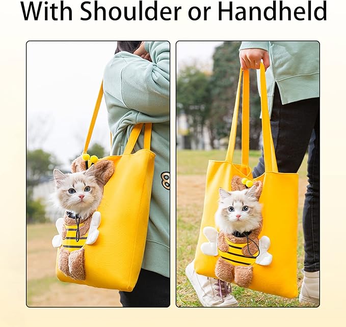 Pet Canvas Shoulder Carrying Bag, Cute Rabbit Shaped Cat Carrier, S Size Portable Kitten & Puppy Tote, Cozy Carriers for Small Dogs, Cats, and Pets, Handbag for Outdoor, Shopping, and Camping