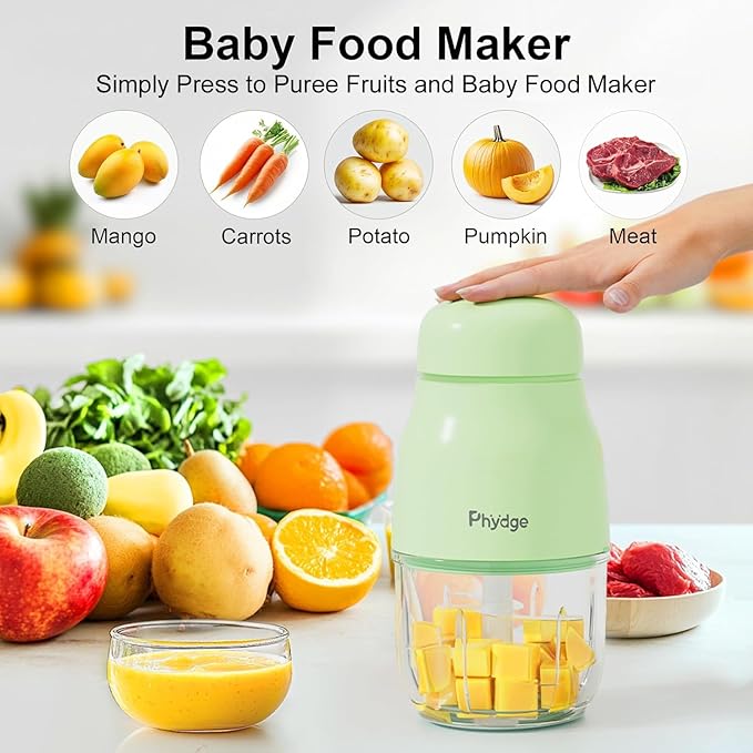 Baby Food Maker-Upgrade, Phydge Baby Food Blender with Baby Food Containers, Silicone Spoons, Easy to Clean, 10oz Baby Food Processor for Fruit, Vegetable, Meat