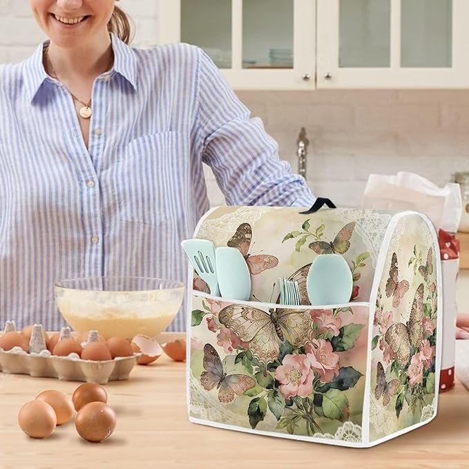 Tulip Bunny Stand Mixer Cover Portable Dust Cover for 6-8 Quart Kitchen Mixers with Handle and Pockets Small Appliance Protector for Home Kitchens