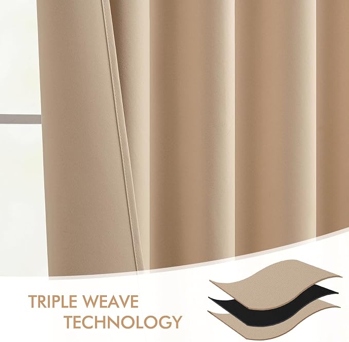 MIULEE Back Tab Beige Curtains 108 Inch Long 2 Panels Set