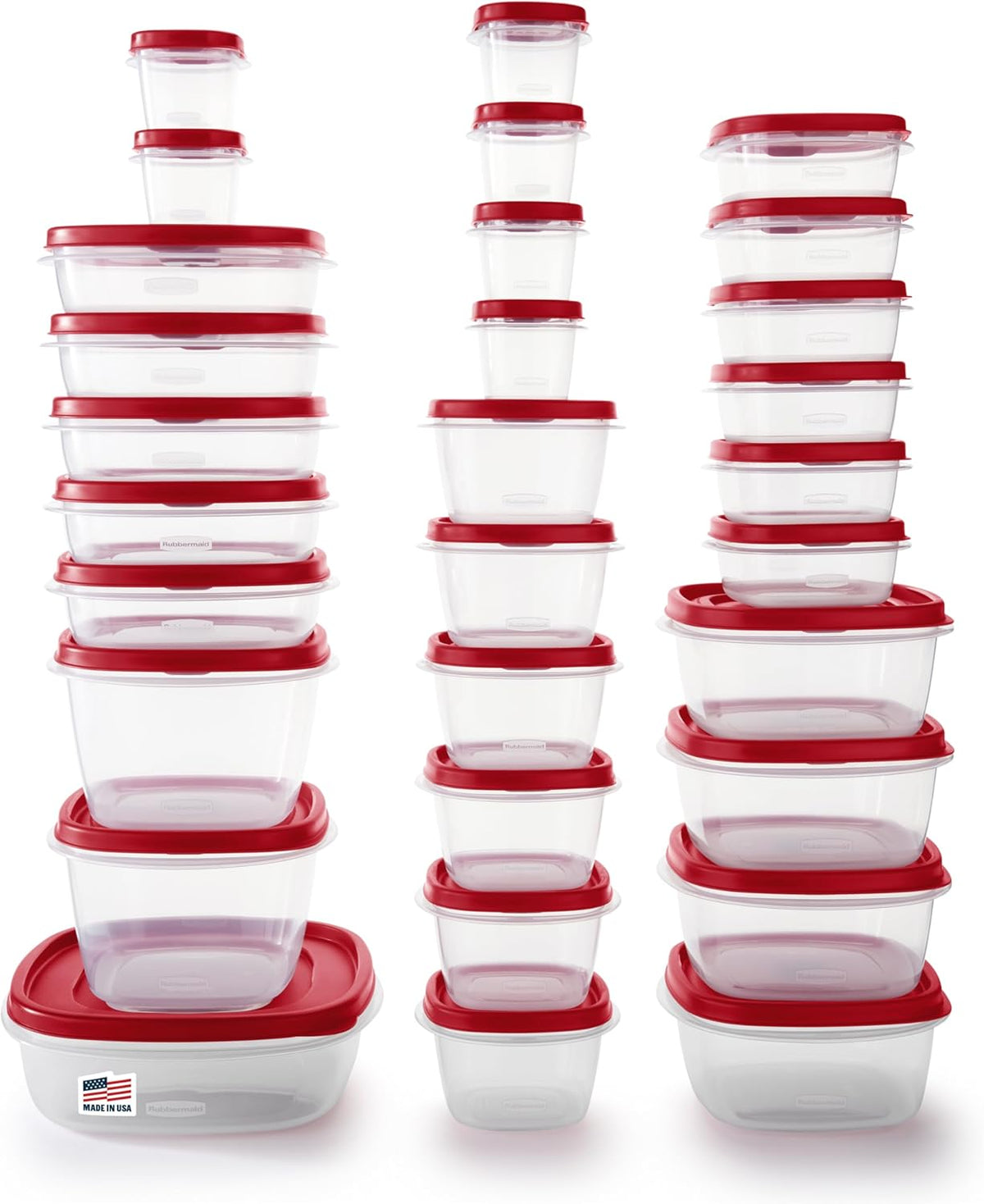 Rubbermaid 60-Piece Food Storage Containers with Lids, Microwave and Dishwasher Safe, Red Color, Ideal for Meal Prep and Pantry Storage