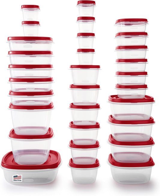 Rubbermaid 60-Piece Food Storage Containers with Lids, Microwave and Dishwasher Safe, Red Color, Ideal for Meal Prep and Pantry Storage