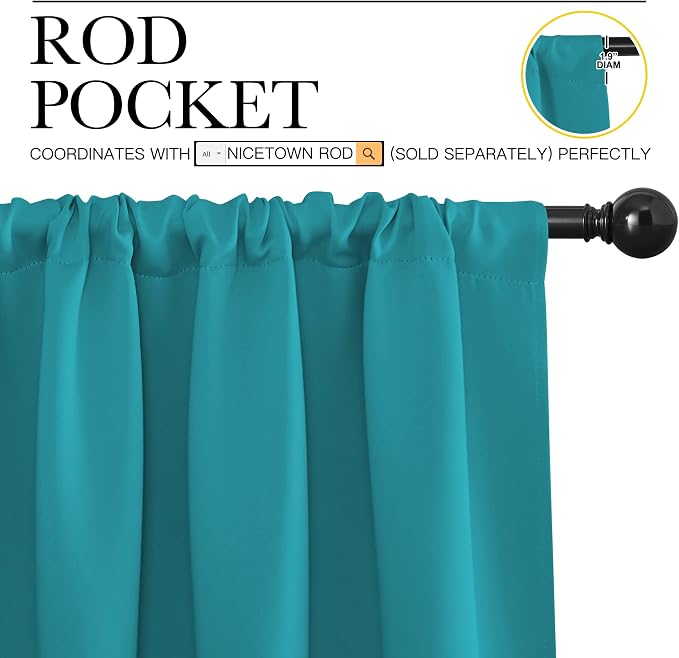 NICETOWN Blackout Curtains for RV Windows, Peacock Blue, 2 Panels, Room
