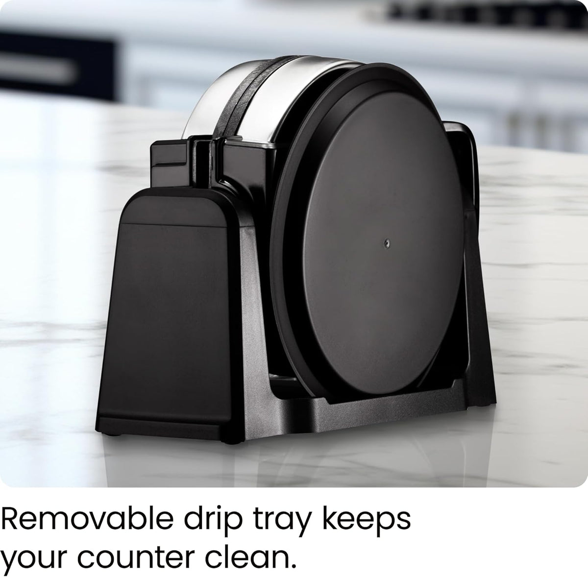 Chefman Rotating Belgian Waffle Maker, 180° Flip Iron w/ Non-Stick Plates, Adjustable Timer, Locking Lid, & Drip Plate, Space Saving Storage, Mess-Free Breakfast, Stainless Steel/Black