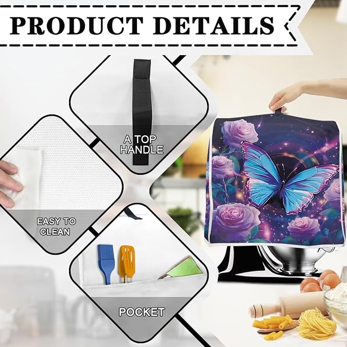 Purple Floral Hummingbird Kitchen Appliance Cover Compatible with 4.5-5 Qt Blenders Portable Stand Mixer Cover with Carrying Handle & Accessory Pockets for Countertops Decor