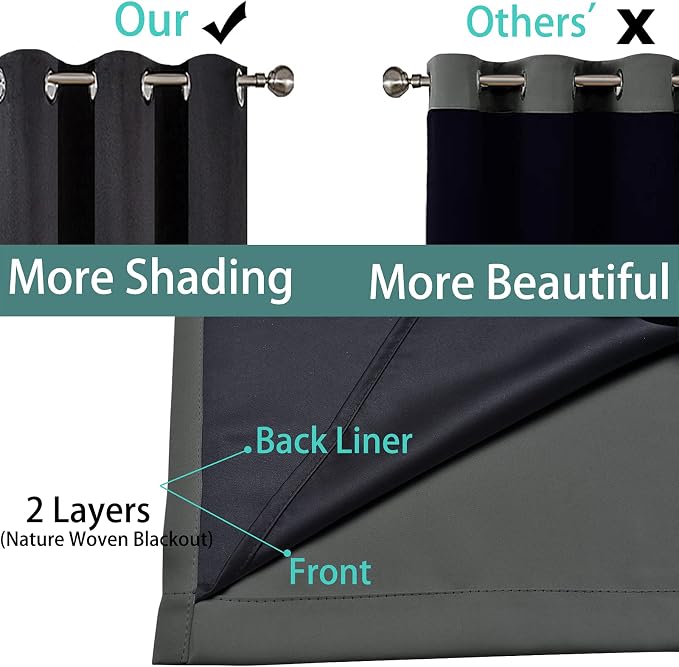 Yakamok 100% Blackout Lined Panels, Thermal Insulated Blackout Curtains