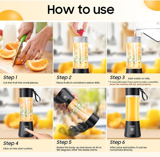 Cordless Portable Personal Size Blender - 2026 Upgraded New Blender for Shakes and Smoothies with 13 Oz BAP Free Juice Cup, USB Rechargeable Freshly Squeezed for Picnic/Sports