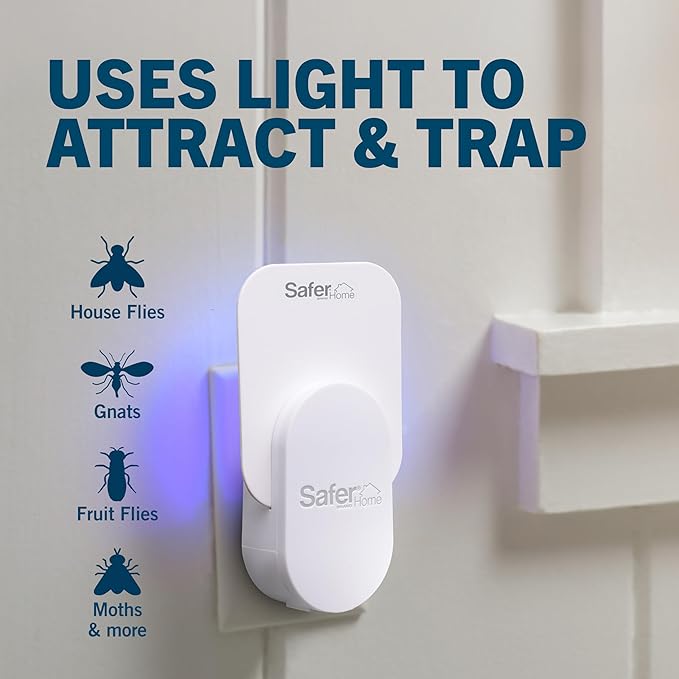 Safer Home Indoor Plug-In Fly Trap - SH502 - Effective Fruit Fly Traps for Indoors, Gnat Traps for House Indoor, 400 Sq Ft Protection - Style: 1 Device + 2 Glue Cards