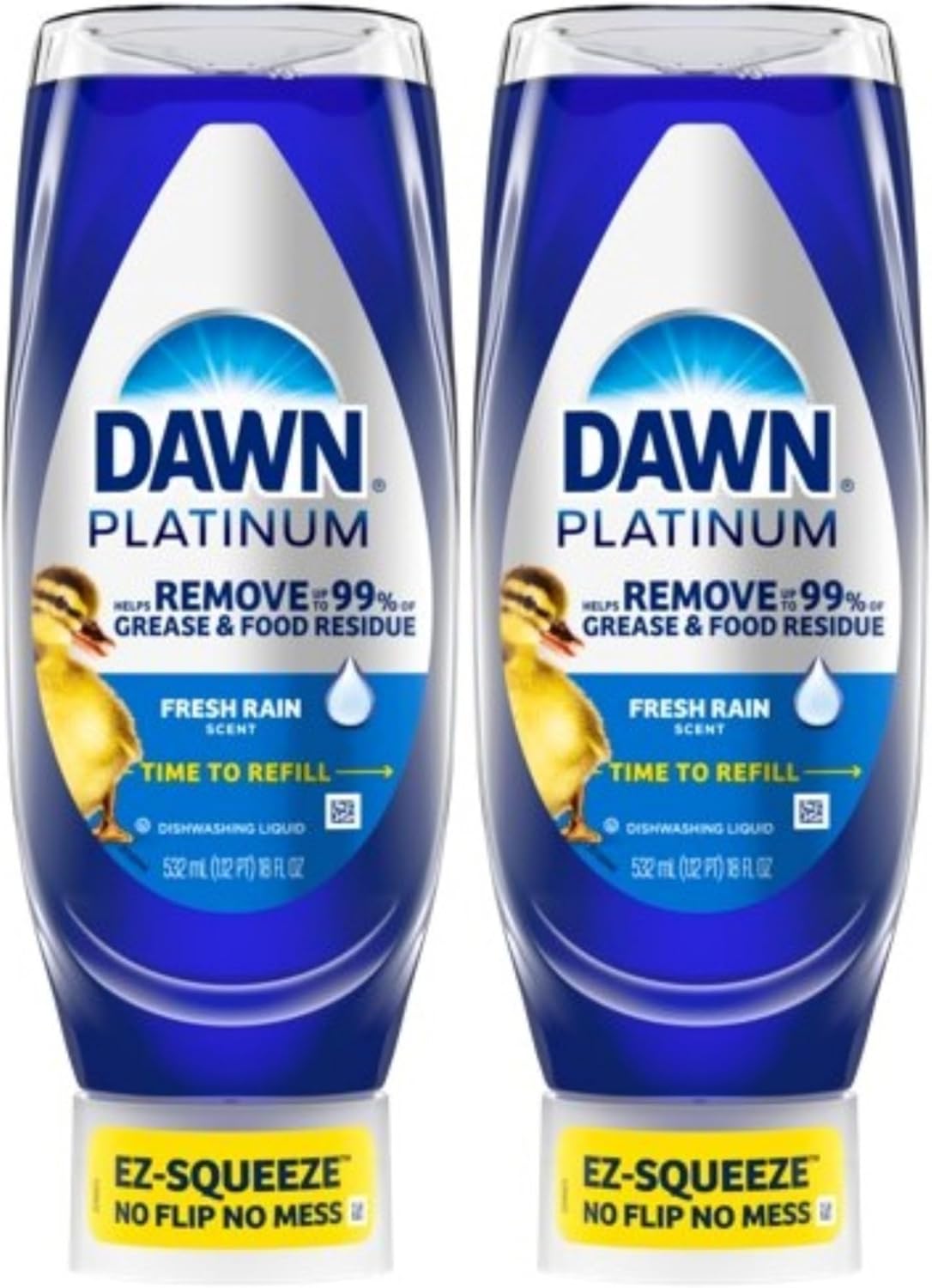 Dawn Platinum EZ-Squeeze Dish Soap, Dishwashing Liquid, Fresh Rain, 2x18oz Bundle