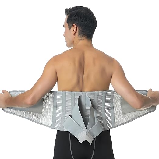 NeoTech Care Adjustable Compression Back Brace Lumbar Support Belt, Grey, Size M