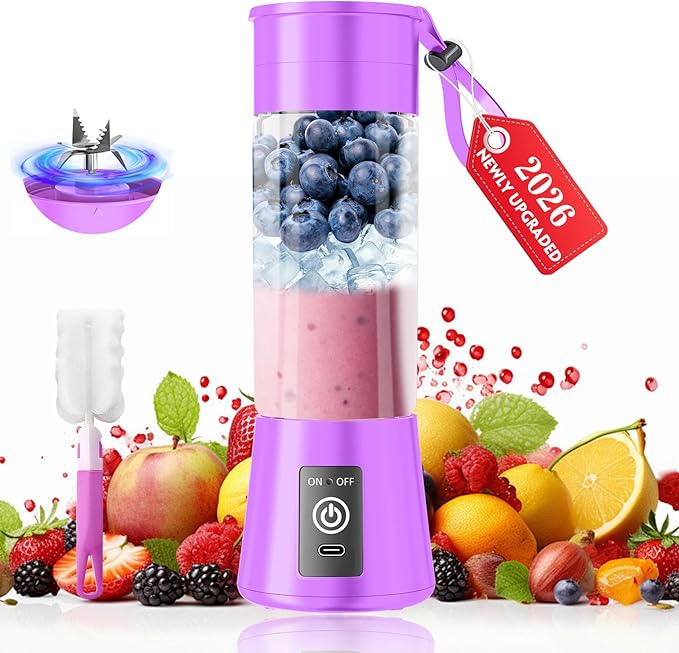 2026 Newly Upgraded Portable Smoothie Blender - Cordless Personal Blender Type-C Rechargeable, 13Oz Juice Cup BAP Free, 20,000Rpm Speed Powerful Blending, Freshly Squeezed in Sports/Office