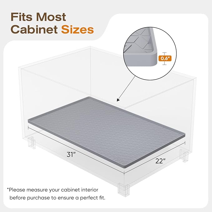 TRZZ Silicone Waterproof Under Sink Mat 31" x 22", Drip Tray and Cabinet Liner for Kitchen and Bathroom, Prevents Water Damage and Organizes Cabinets (Beige)