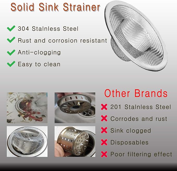 2pcs Heavy Duty Stainless Steel Slop Basket Filter Trap,3.54" Top / 1.65" Mesh Metal Sink Strainer,Perfect for Kitchen Sink/Bathroom Bathtub Wash Basin Floor Drain Balcony Drain Hole,Utility
