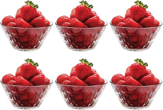 Vikko Glass Bowls - Set of 6, 7 Ounce Glass Dish for Dessert, Candy, Kitchen Prep, Dishwasher Safe