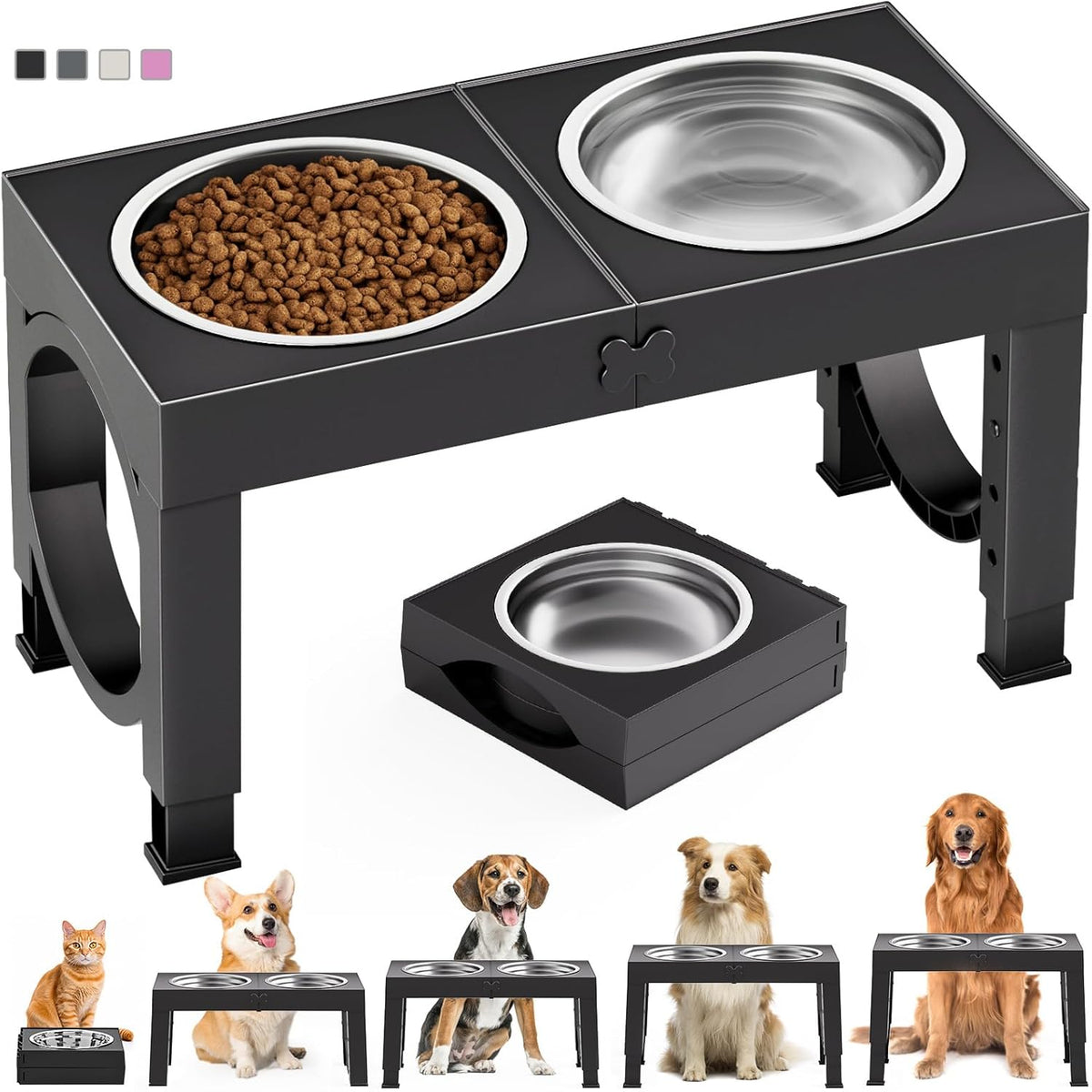 XIAZ Elevated Dog Bowls Large Breed Raised Dogs Bowl Stand Large/Medium Sized Dog 1L Food Water Bowl Stands 5 Heights Adjustable 9/11/12/14in Black Pet Feeder Dish Station