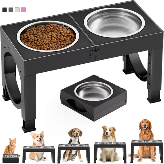 XIAZ Elevated Dog Bowls Large Breed Raised Dogs Bowl Stand Large/Medium Sized Dog 1L Food Water Bowl Stands 5 Heights Adjustable 9/11/12/14in Black Pet Feeder Dish Station