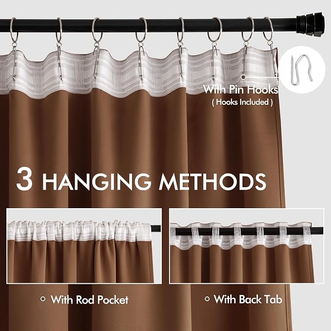 MIULEE Back Tab Blackout Curtains 120 Inch Long 2 Panels Set