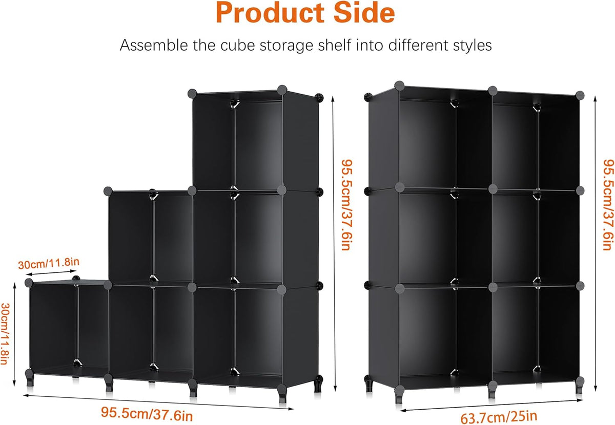 6-Cube Storage Organizer, Closet Organizer Storage Cabinet Shelf Bookcase Bookshelf with Metal Hammer, Storage Cubes Organizer Cabinet for Kids, Closet, Bedroom, Bathroom(11.8x11.8x11.8 inch)Black