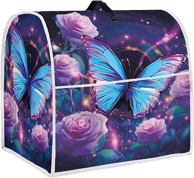 Purple Floral Hummingbird Kitchen Appliance Cover Compatible with 4.5-5 Qt Blenders Portable Stand Mixer Cover with Carrying Handle & Accessory Pockets for Countertops Decor
