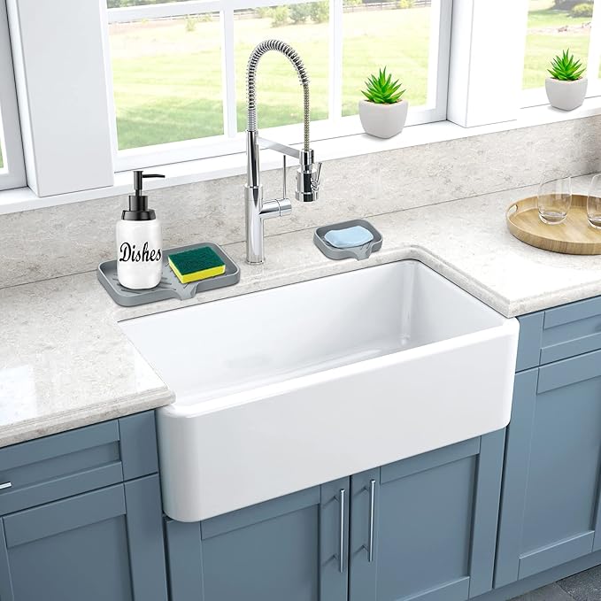 Kitchen Soap Tray,Kitchen Sink Tray Sponge Tray Kitchen Sponge Holder Self Draining Premium Silicone Soap Holder for Bathroom Counter Sink Caddy Organizer for Dish Soap Bottle,Soap Dispenser