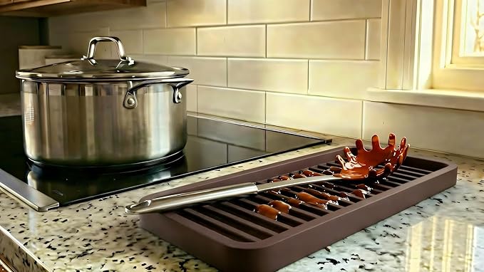 Silicone Sink and Surface Organizer Tray, Sponge Holder, Vanity Tray, Trivet, Heat Safe, Dishwasher Safe, for Bathroom and Kitchen Organization (Mocha, 9"x3.5")