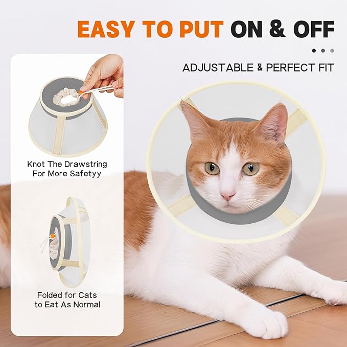Cat Cone Collar Soft- Adjustable Comfortable Air Mesh Recovery Cone After Surgery to Stop Licking and Scratch, Alternative to Plastic Elizabethan Collar for Cat, Whiskers Freedom (Grey, XS)