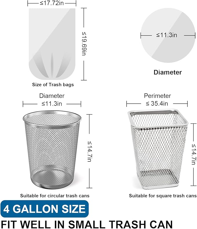 4 Gallon Trash Bags Drawstring 1.1 Mil - 120 Count White Small Garbage Bags Unscented for Bathroom, 15 Liter Thick Plastic Wastebasket Liners for Toilet Home Office and Bedroom