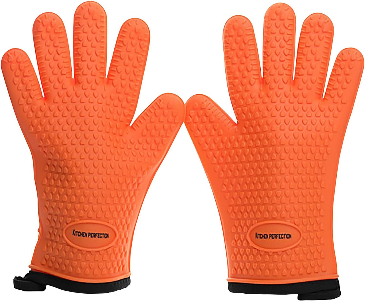 KITCHEN PERFECTION Silicone Smoker Oven Gloves -Extreme Heat Resistant BBQ Gloves -Handle Hot Food Right on Your Smoker Grill Fryer & Pit | Waterproof Oven Mitts |Superior Value Set+3 Bonuses
