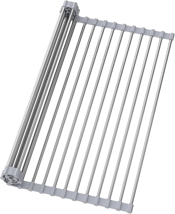 Dish Drying Rack Over The Sink with Roll Up for Kitchen,16.9''x15.7'',Gray