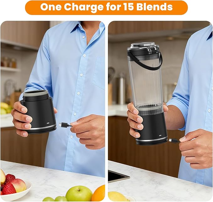 Personal Size Portable Blender for Shakes & Smoothies, 16oz Mini Small Smoothie Blender with On Go Lid & Sip Lid, 26000RPM Rechargeable Cordless Electric Blender for Travel Gym Office