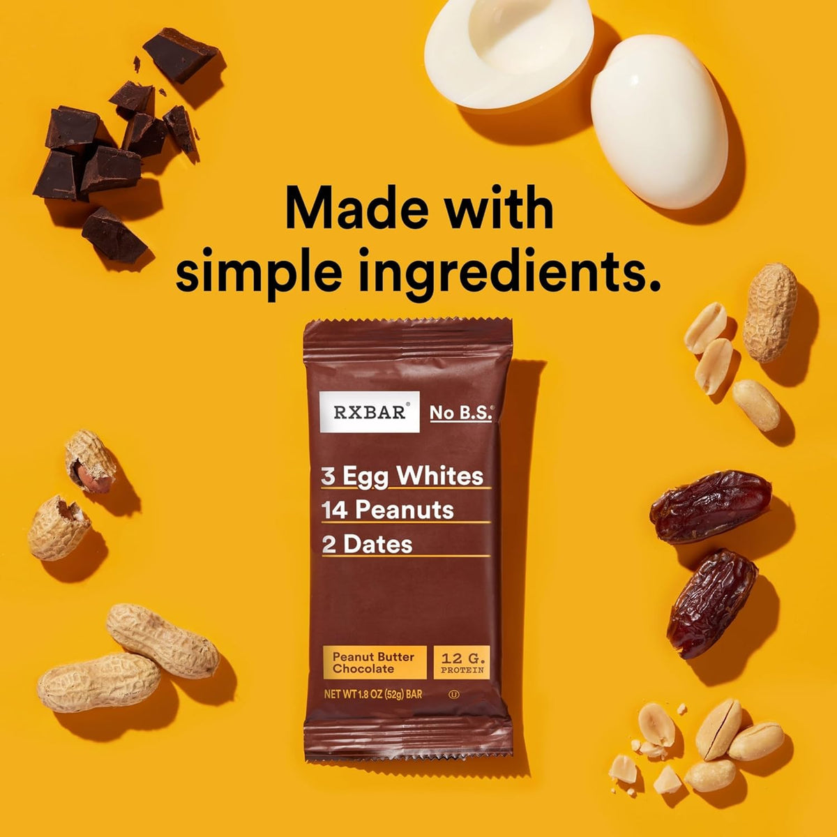 RXBAR Protein Bars, Protein Snack, Snack Bars, Peanut Butter Chocolate, 18.3oz Box (10 Count)